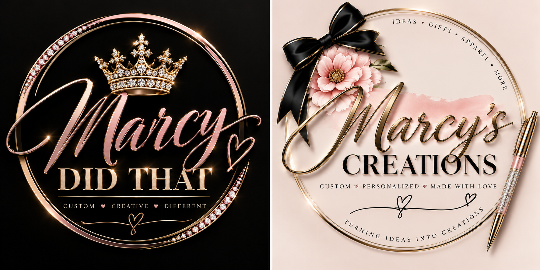 Marcy Did That crowned pink and gold logo